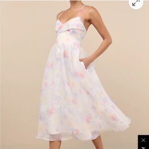 NWT Lulus Claudina White Multi Pleated Lace-Up Midi Dress